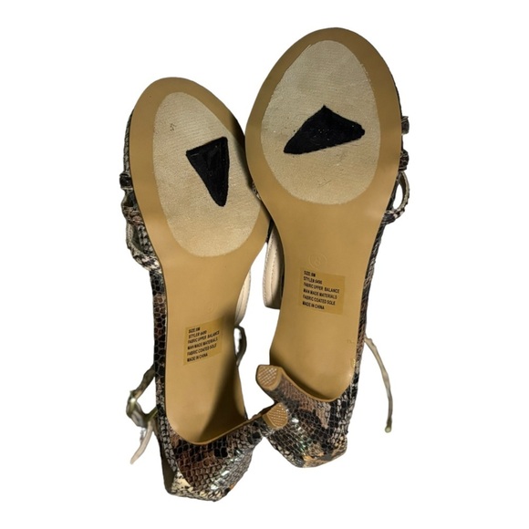 NEW NY & C Beige & Brown Strappy Stiletto Sandals Size 8 Faux Snakeskin Heels - Picture 5 of 11